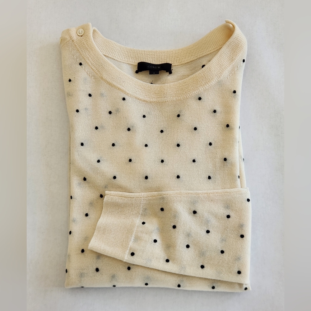 || J. CREW || Cream Sweater 100 Merino Wool  Long Sleeves Polka-dots Sz S